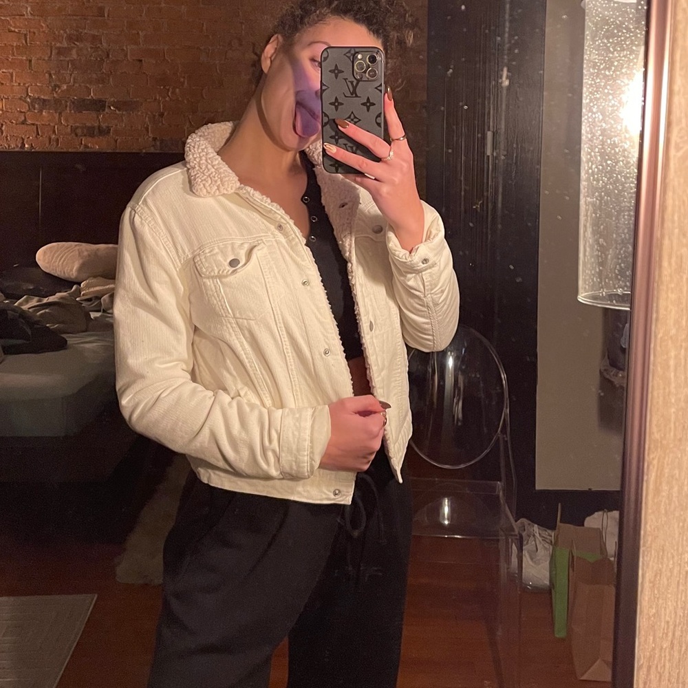 White corduroy/fluffy lined jacket